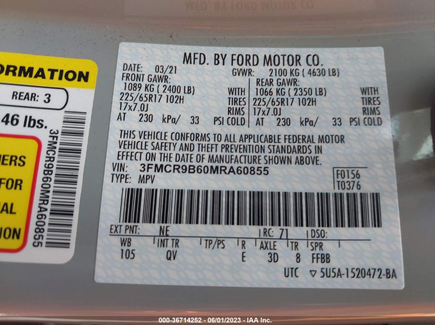 2021 FORD BRONCO SPORT BIG BEND - 3FMCR9B60MRA60855