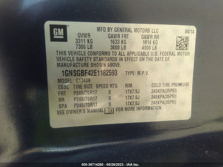 2014 CHEVROLET EXPRESS PASSENGER LS - 1GNSGBF42E1182593