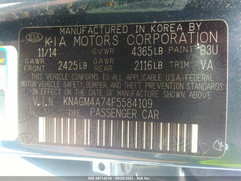 2015 KIA OPTIMA LX - KNAGM4A74F5584109