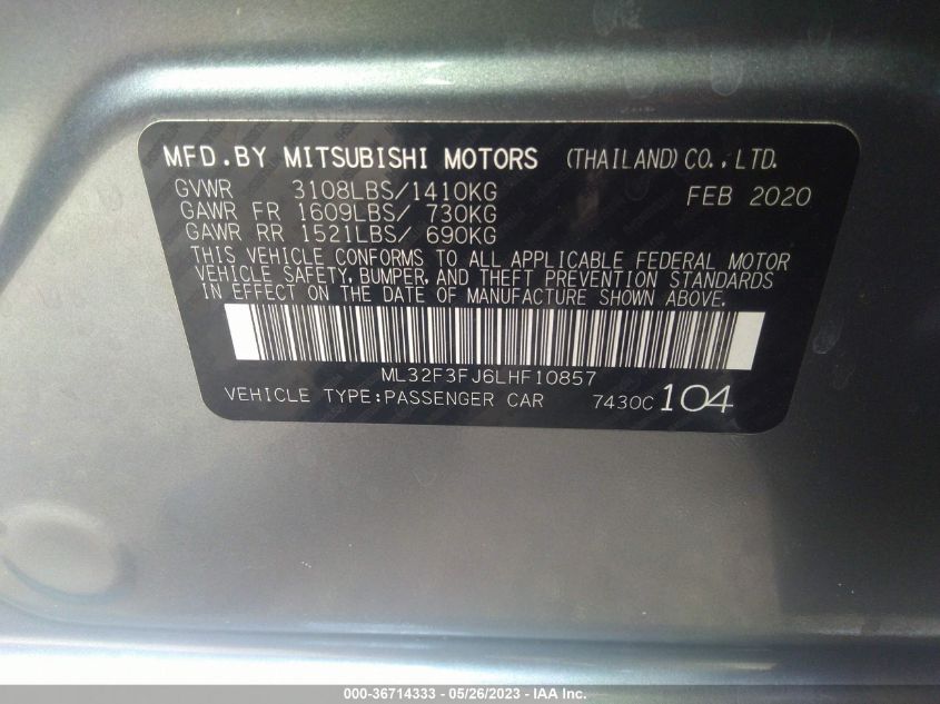 2020 MITSUBISHI MIRAGE G4 ES - ML32F3FJ6LHF10857