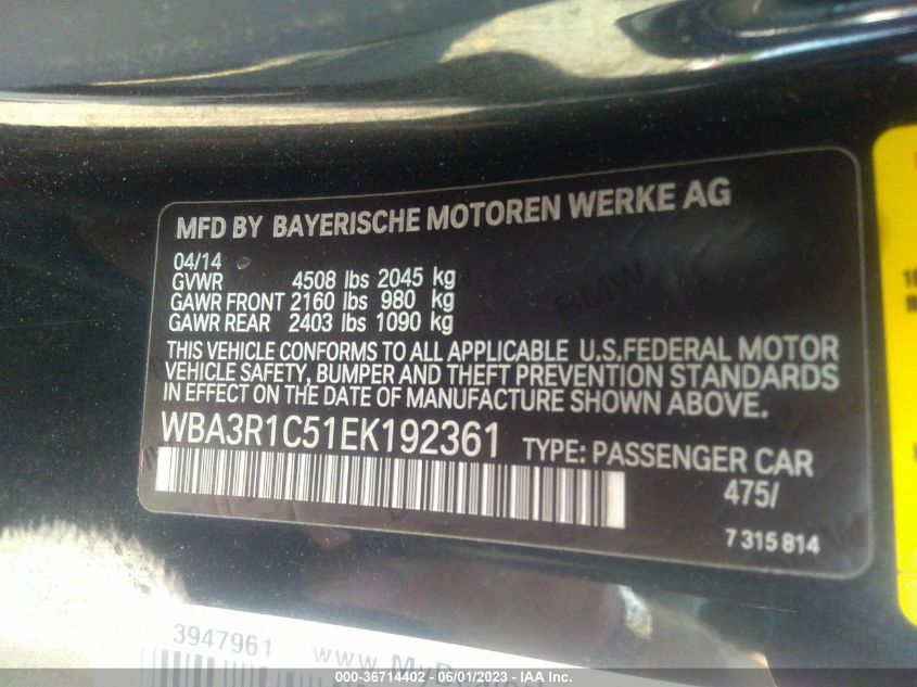 2014 BMW 435I WBA3R1C51EK192361