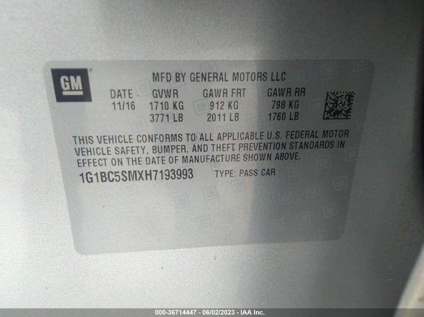 2017 CHEVROLET CRUZE LS - 1G1BC5SMXH7193993