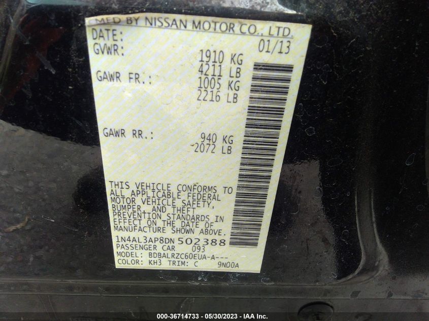 2013 NISSAN ALTIMA 2.5 S - 1N4AL3AP8DN502388