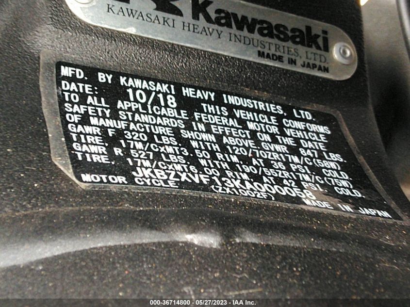 2019 KAWASAKI ZX1002 - JKBZXVF13KA000058