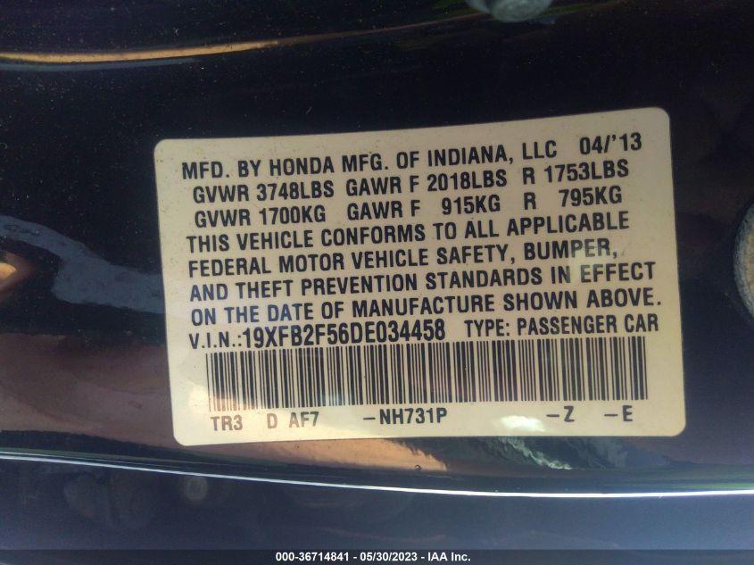 2013 HONDA CIVIC SDN LX - 19XFB2F56DE034458