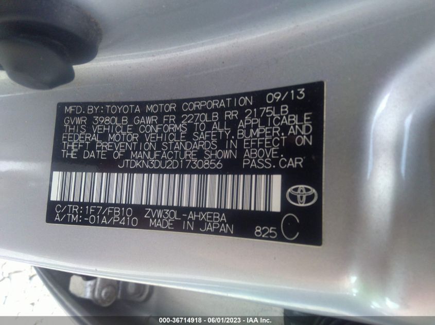 2013 TOYOTA PRIUS ONE/TWO/THREE/FOUR/FIVE - JTDKN3DU2D1730856