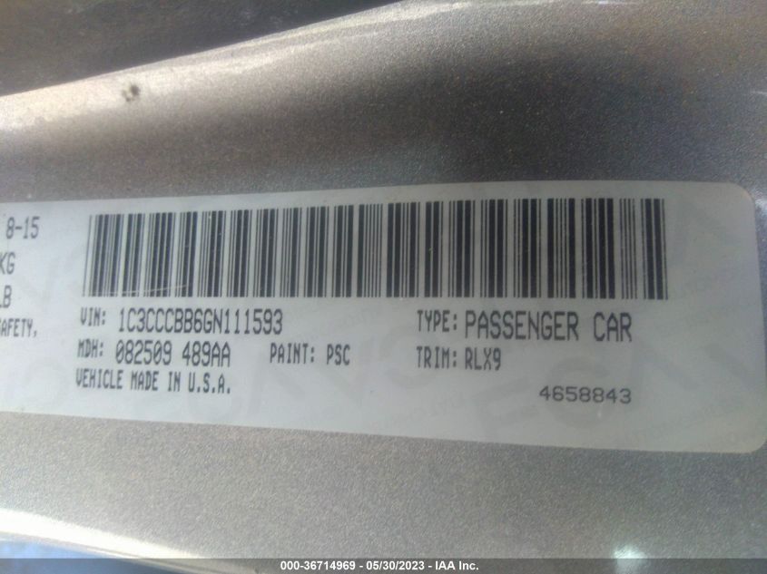 2016 CHRYSLER 200 S - 1C3CCCBB6GN111593