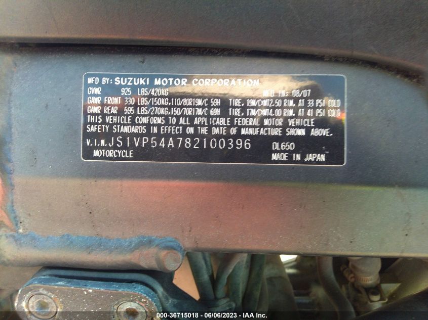 2008 SUZUKI DL650 - JS1VP54A782100396