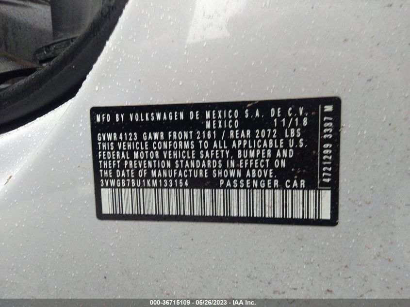 2019 VOLKSWAGEN JETTA SEL PREMIUM - 3VWGB7BU1KM133154