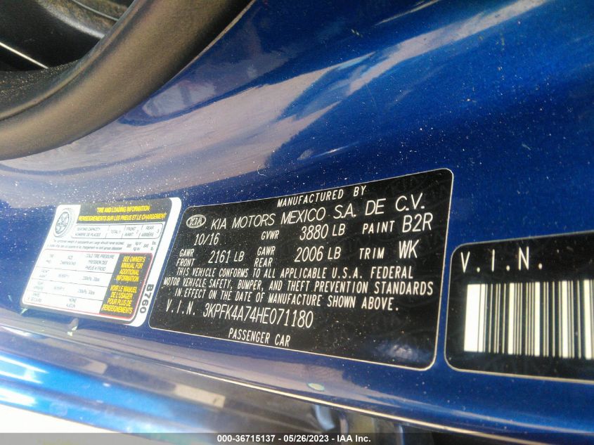 2017 KIA FORTE LX - 3KPFK4A74HE071180