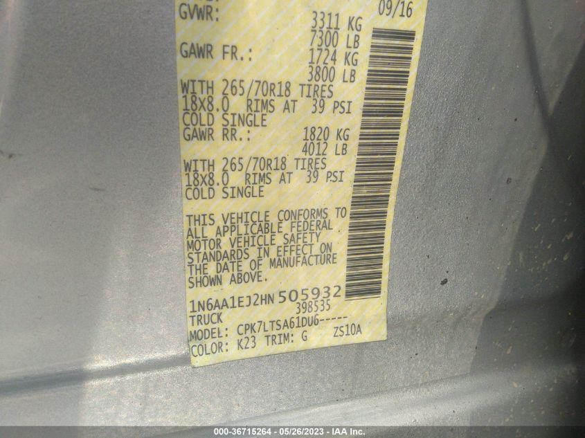 2017 NISSAN TITAN SV - 1N6AA1EJ2HN505932