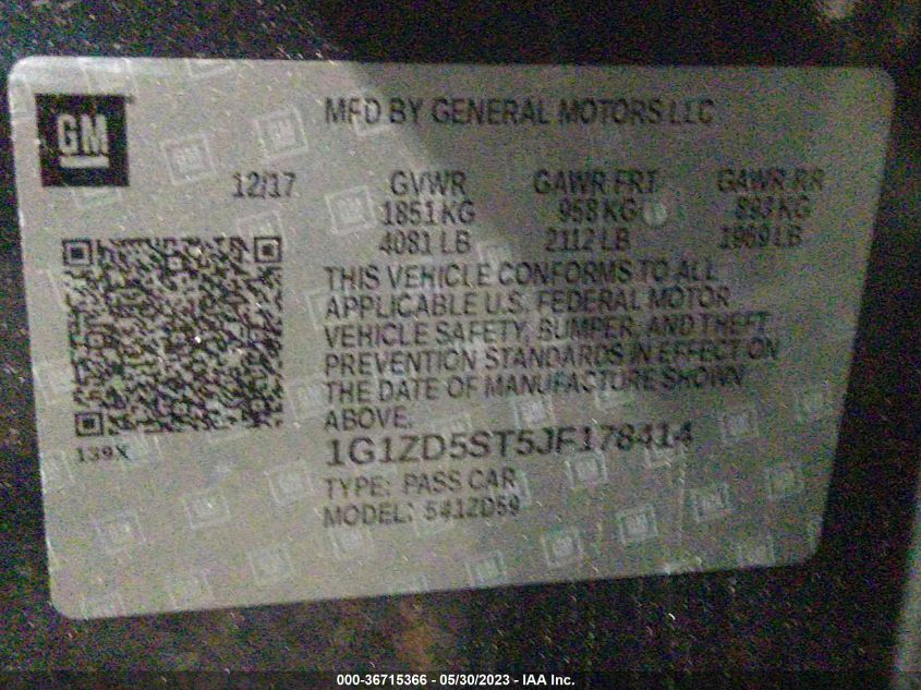 2018 CHEVROLET MALIBU LT - 1G1ZD5ST5JF178414