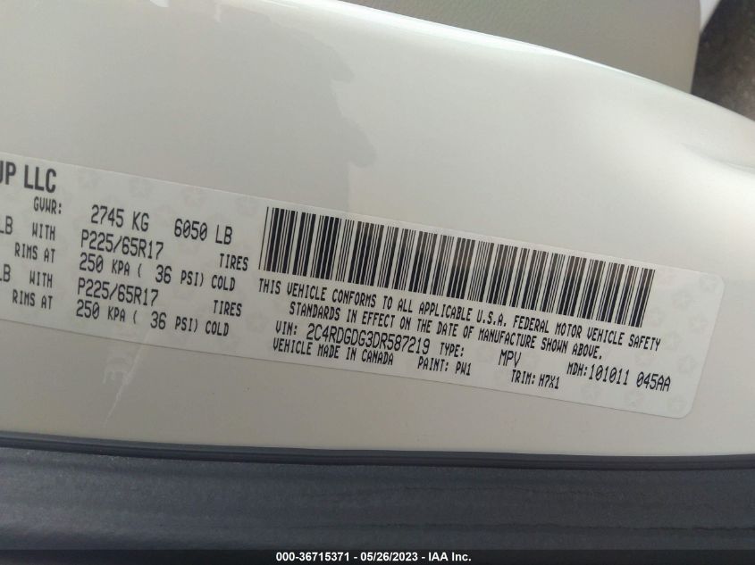 2013 DODGE GRAND CARAVAN CREW - 2C4RDGDG3DR587219