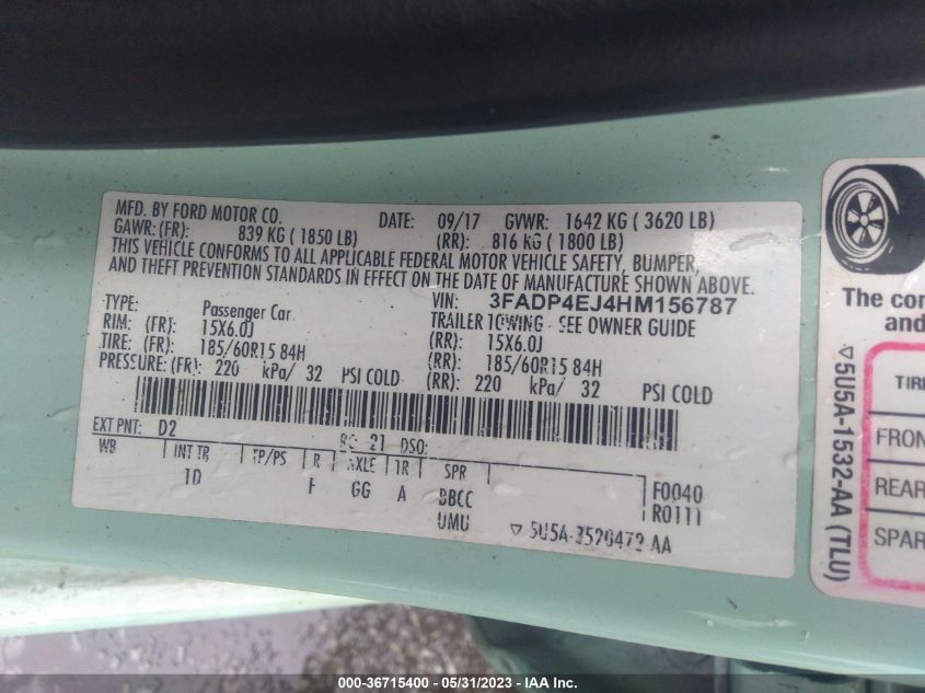 2017 FORD FIESTA SE - 3FADP4EJ4HM156787