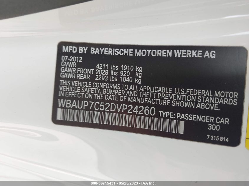 2013 BMW 1 SERIES 128I - WBAUP7C52DVP24260
