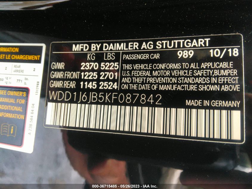 2019 MERCEDES-BENZ E-CLASS E 450 - WDD1J6JB5KF087842