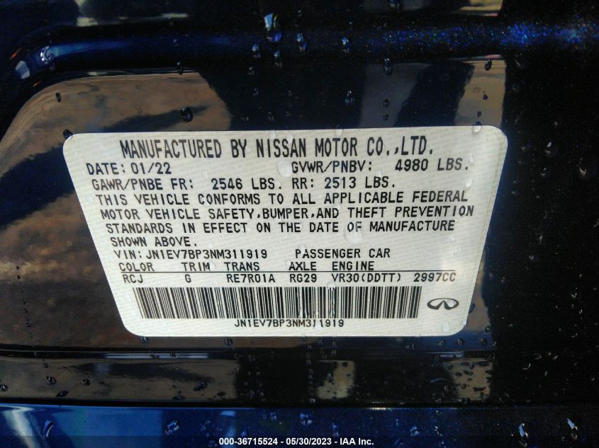 2022 INFINITI Q50 LUXE - JN1EV7BP3NM311919