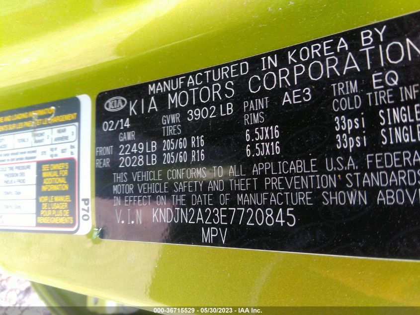 2014 KIA SOUL BASE - KNDJN2A23E7720845