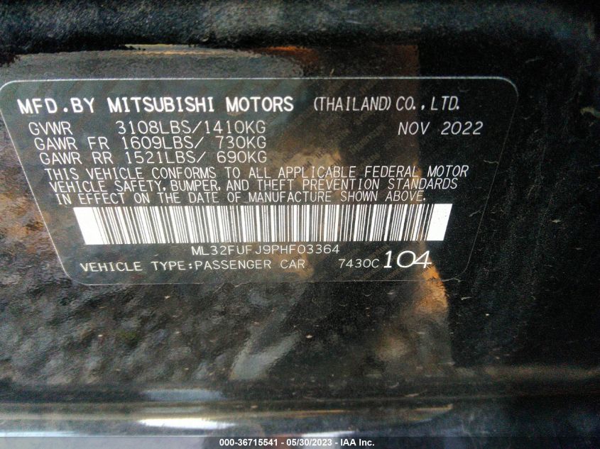 2023 MITSUBISHI MIRAGE G4 ES/LE/BLACK EDITION - ML32FUFJ9PHF03364