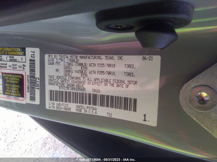 2021 TOYOTA TUNDRA 2WD SR5 5TFEY5F18MX285605