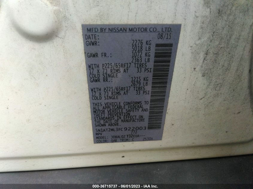 2015 NISSAN ROGUE SV - 5N1AT2ML3FC922003