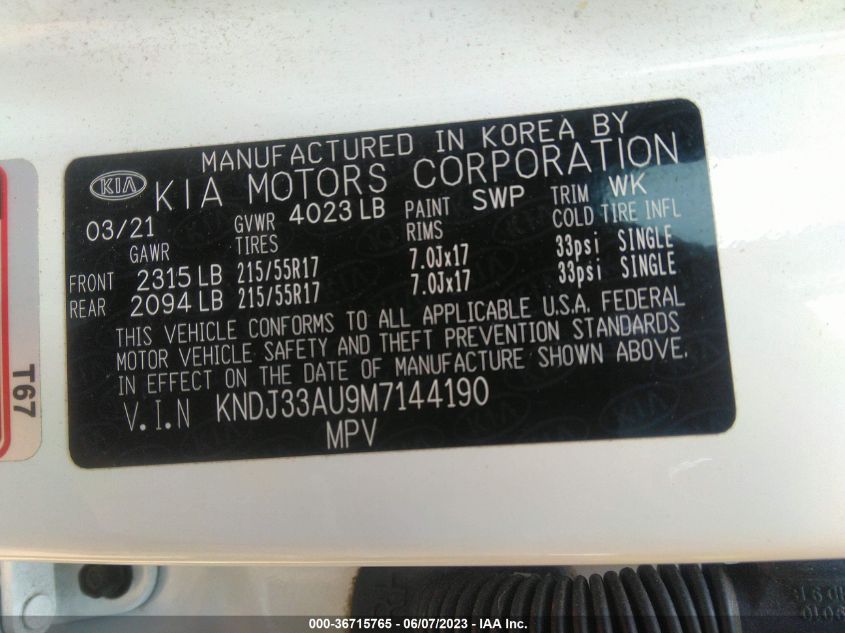 2021 KIA SOUL EX - KNDJ33AU9M7144190
