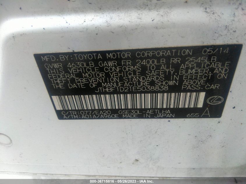 2014 LEXUS IS 250 - JTHBF1D21E5038838