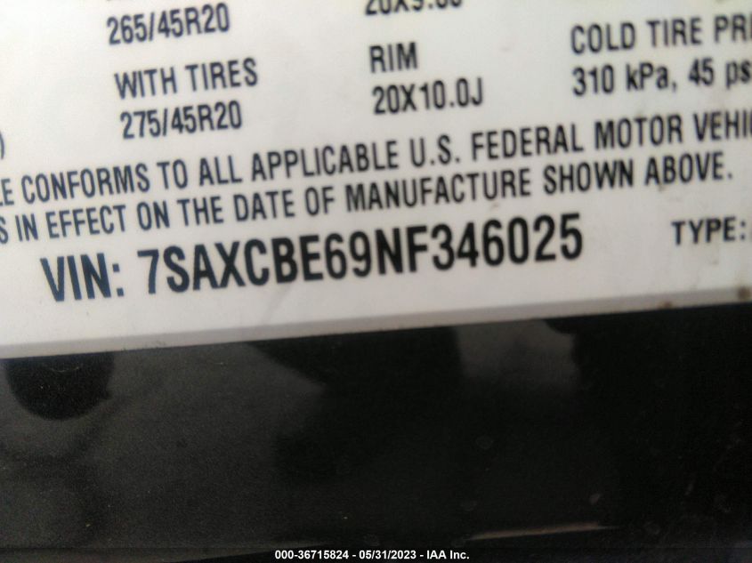 2022 TESLA MODEL X PLAID - 7SAXCBE69NF346025