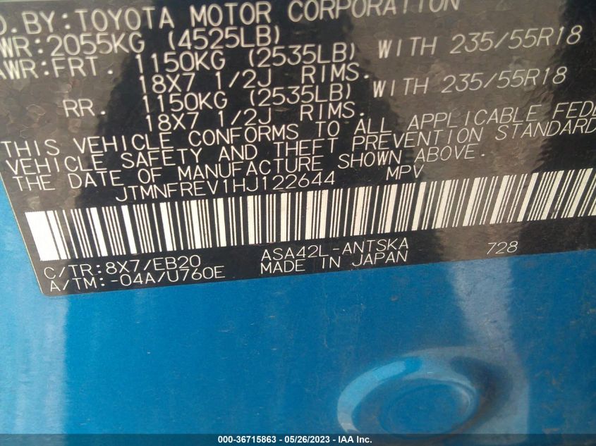 2017 TOYOTA RAV4 SE - JTMNFREV1HJ122644
