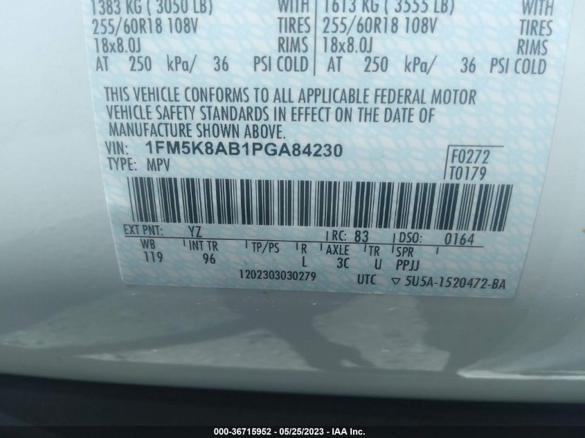 2023 FORD POLICE INTERCEPTOR - 1FM5K8AB1PGA84230