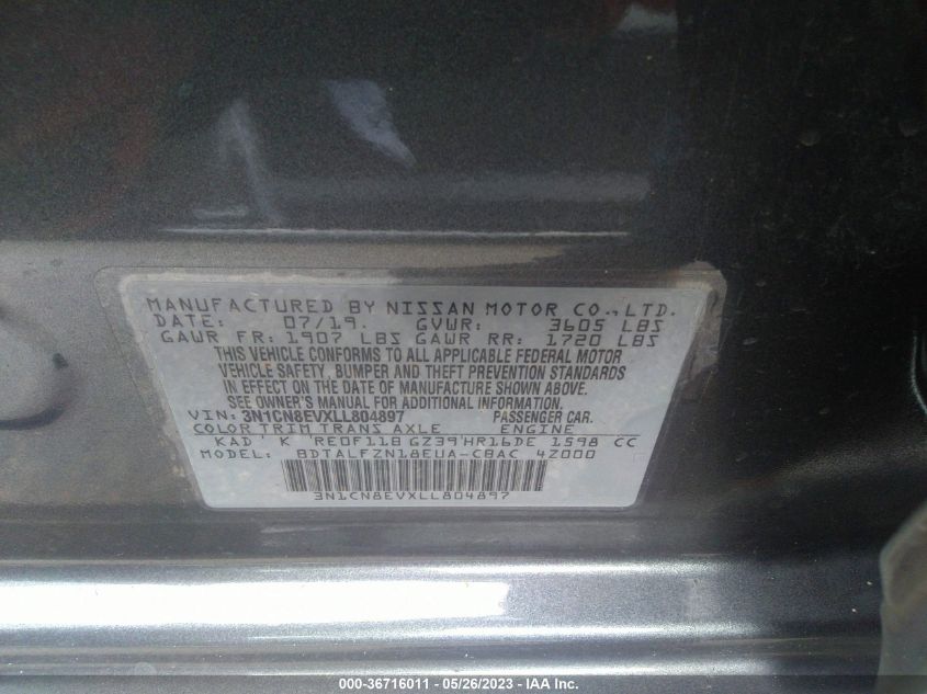 2020 NISSAN VERSA SV - 3N1CN8EVXLL804897