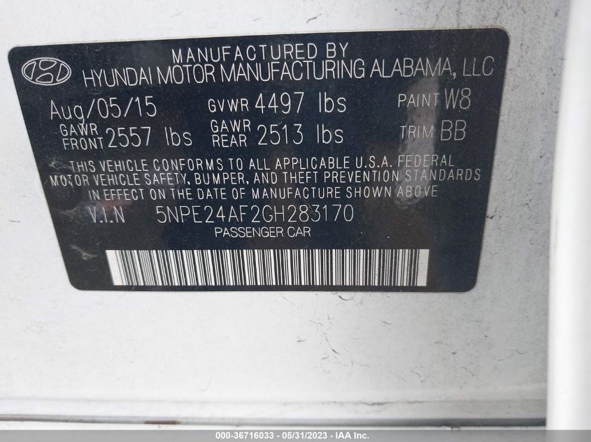 2016 HYUNDAI SONATA 2.4L SE - 5NPE24AF2GH283170