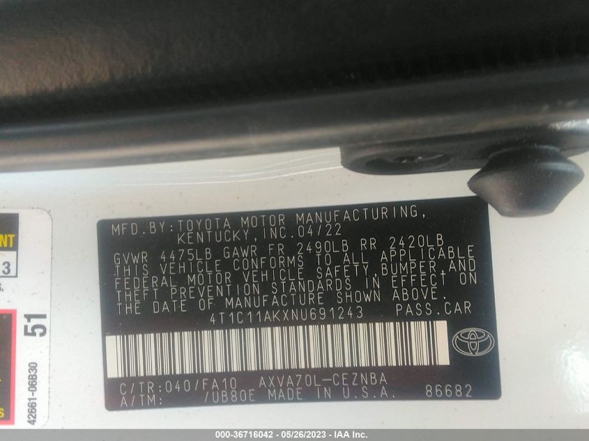 2022 TOYOTA CAMRY LE - 4T1C11AKXNU691243