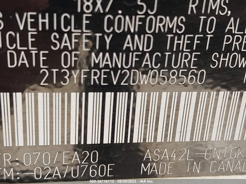 2013 TOYOTA RAV4 LIMITED - 2T3YFREV2DW058560