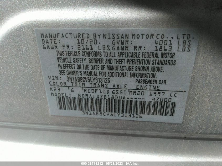 2020 NISSAN SENTRA SV - 3N1AB8CV5LY313126