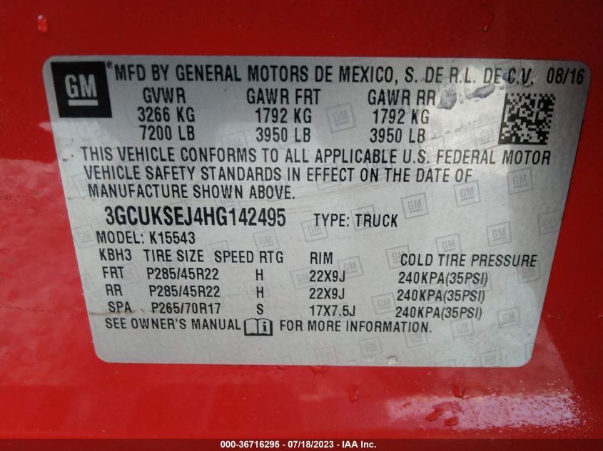 2017 CHEVROLET SILVERADO 1500 LTZ - 3GCUKSEJ4HG142495