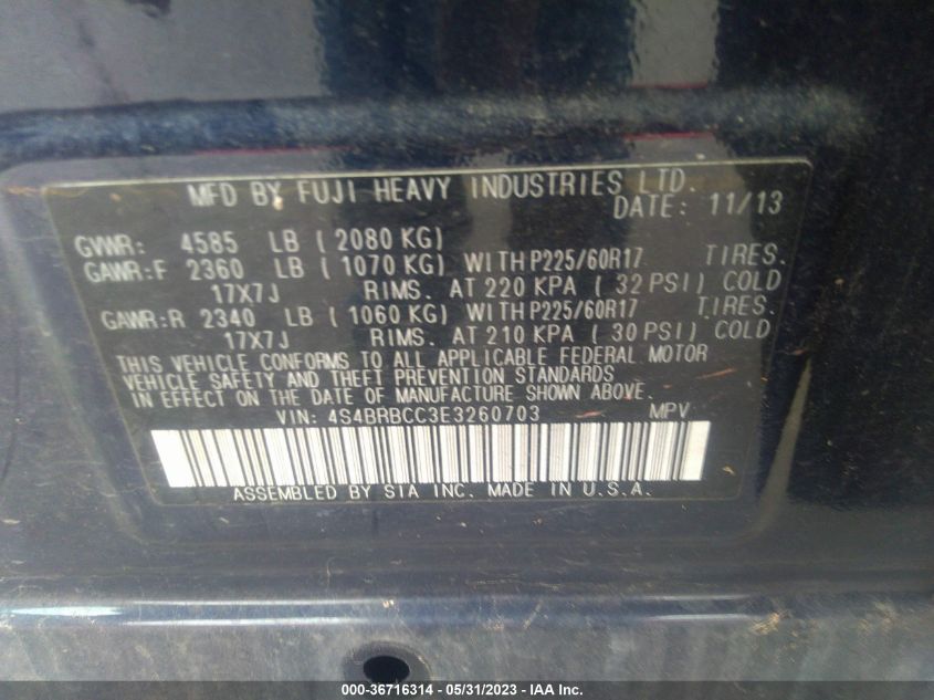 2014 SUBARU OUTBACK 2.5I PREMIUM - 4S4BRBCC3E3260703