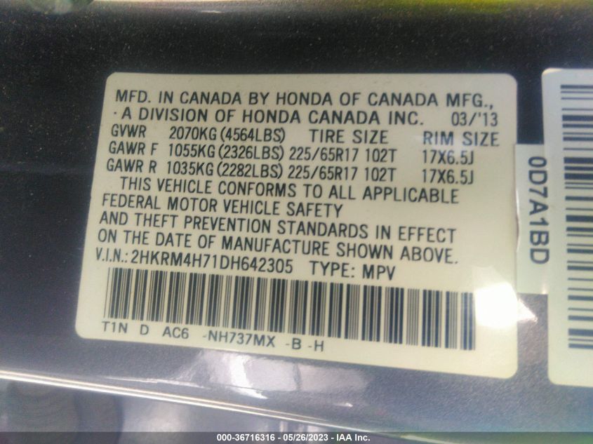 2013 HONDA CR-V EX-L - 2HKRM4H71DH642305