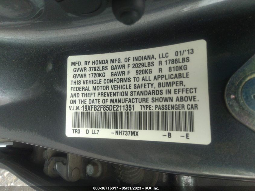 2013 HONDA CIVIC SDN EX - 19XFB2F85DE211351