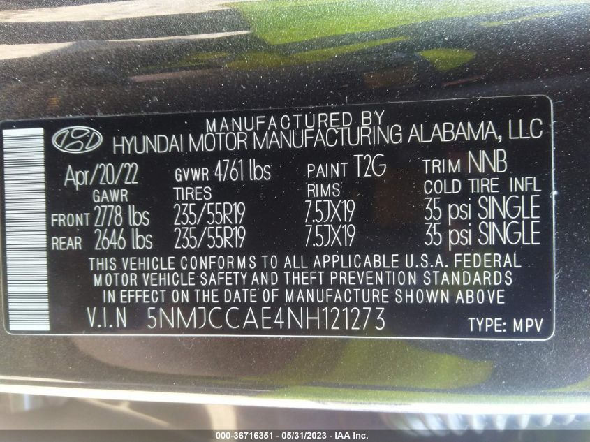 2022 HYUNDAI TUCSON SEL - 5NMJCCAE4NH121273