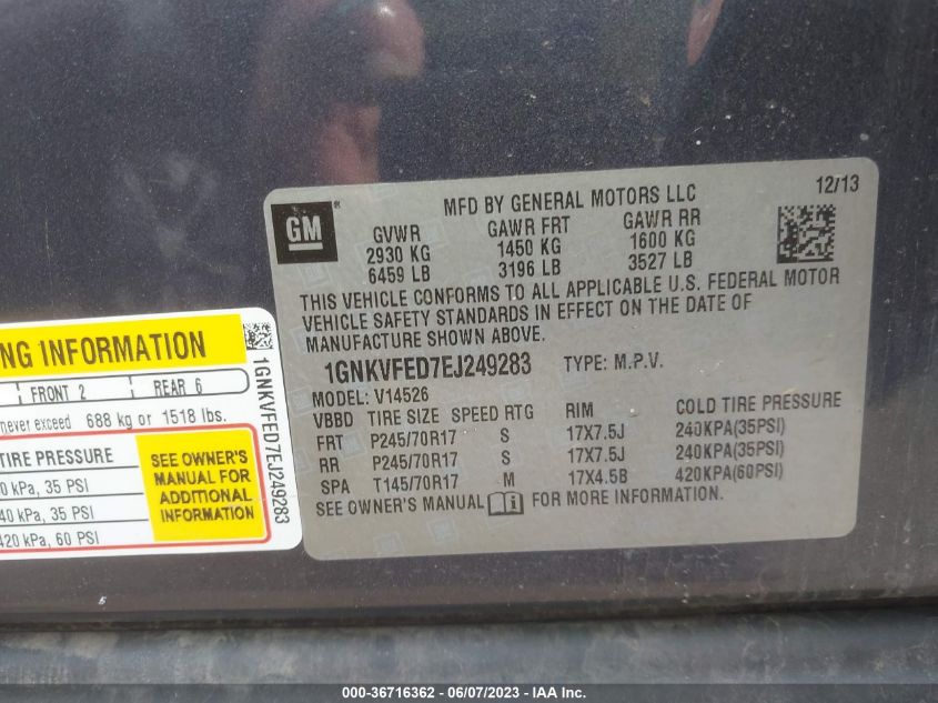 2014 CHEVROLET TRAVERSE LS - 1GNKVFED7EJ249283