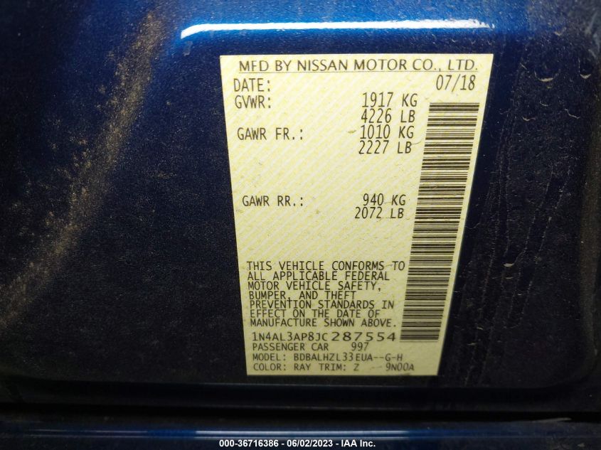 2018 NISSAN ALTIMA 2.5 SR - 1N4AL3AP8JC287554