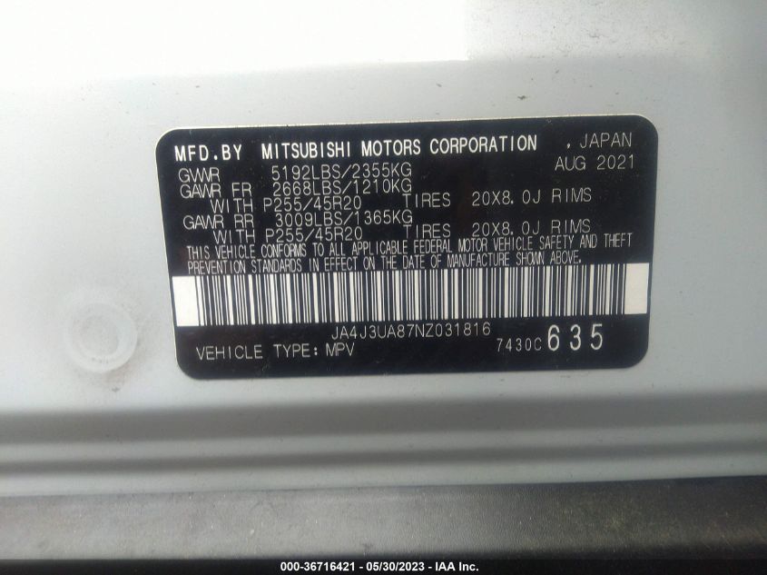 2022 MITSUBISHI OUTLANDER SE - JA4J3UA87NZ031816