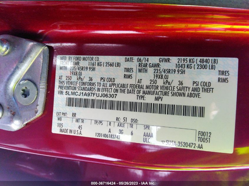 2015 LINCOLN MKC - 5LMCJ1A97FUJ06307