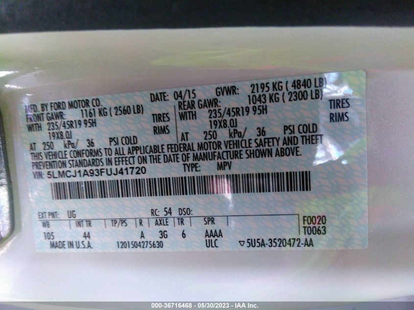 2015 LINCOLN MKC - 5LMCJ1A93FUJ41720