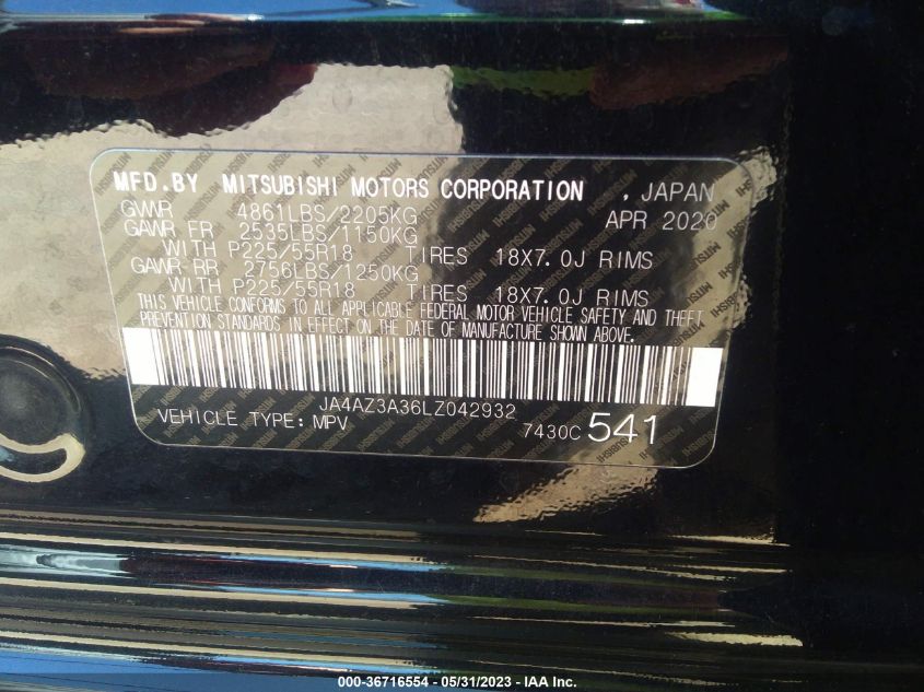 2020 MITSUBISHI OUTLANDER ES/SE/SEL/LE/SP - JA4AZ3A36LZ042932
