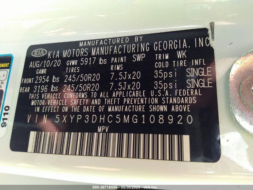2021 KIA TELLURIDE EX - 5XYP3DHC5MG108920