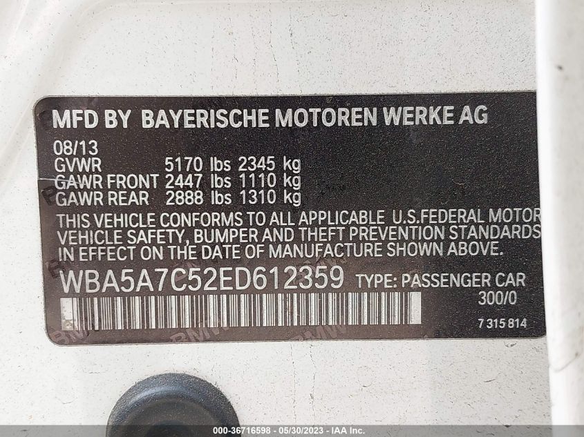 2014 BMW 5 SERIES 528I XDRIVE - WBA5A7C52ED612359