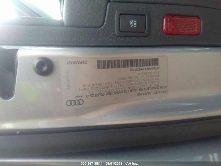 2017 AUDI A4 PREMIUM - WAUANAF43HN031163