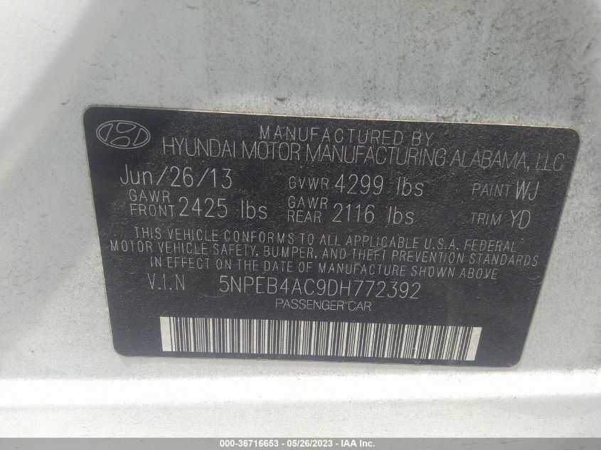 2013 HYUNDAI SONATA GLS - 5NPEB4AC9DH772392